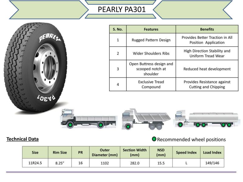 Pearly Tires Premium Rubber Compound Tires available in 295/75r22.5